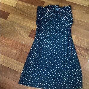 Polka Dot Ruffle Dress, sleeveless navy